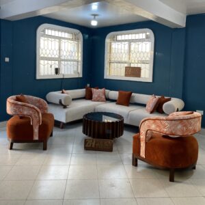 5 seater L seat paired up with orange accent