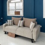 3 seater sofa pired with mahogany wood in black stain